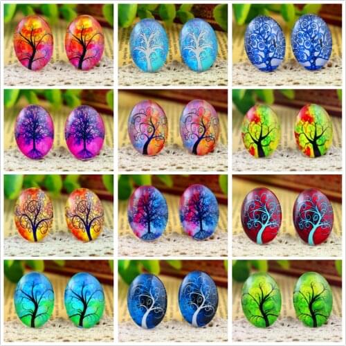 Hot Sale 10pcs/lot 18x25mm Handmade Tree Photo Glass Cabochon Fit 18*25mm Base Tray Diy Handmade For Bracelet Necklace Pendants