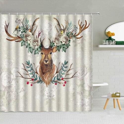 Bestselling 3D Printing Bohemian Retro Creative Antler Style Shower Curtain Set Waterproof With Hook Home Decoration Bath Screen