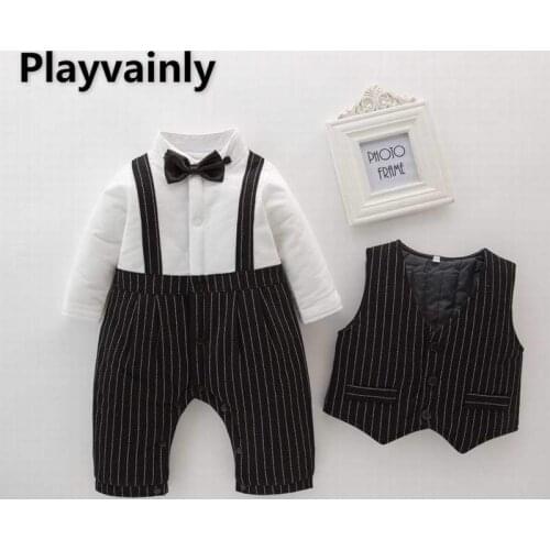 Wholesale 2021 New Baby Boy Sets thick Long Sleeve Romper+ stripe vest 2 Piece Suit Boy Clothes E17155