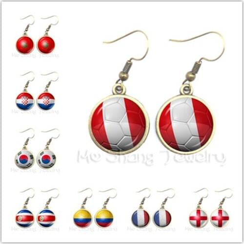Morocco/Peru/Croatia/Korea/Costa Rica/Columbia National flag Base Ball Fans Sports Fans Lover Earrings For Women Gift