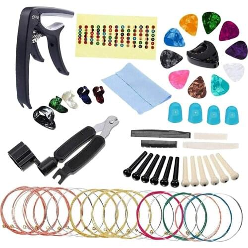 Guitar Accessories Kit Includes Strings Mediators Capo Bridge Pins Pick Holder