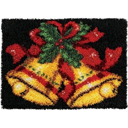 Latch Hook Kits DIY Crochet Yarn Kits,Christmas Bell Carpet Embroidery Hook Rug Kit Needlework Sets For Kids Or Adults