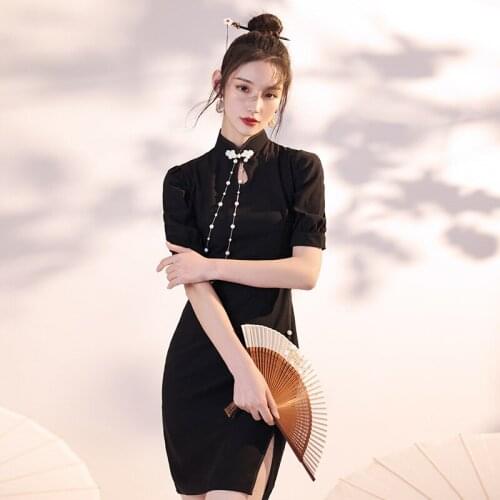 Summer New Female National Tide Young Literary Retro Temperament Girl Improved Cheongsam Small Dress