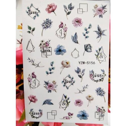 New 3D Nail Sticker Watercolor Rose Flowers Self Adhesive Art Nails Decorations Decals Design Manicure Sliders Accessories