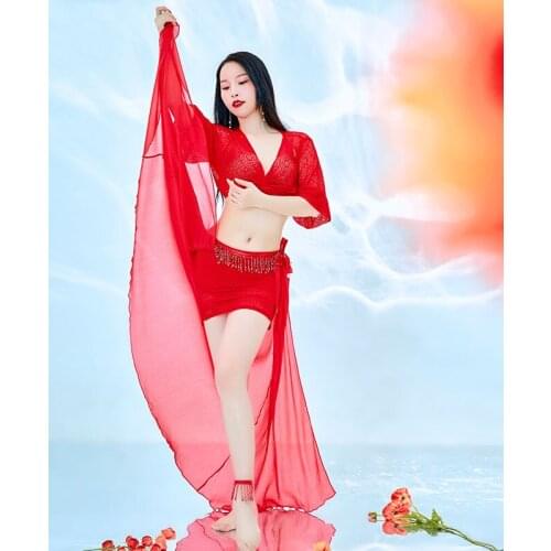 New fashion women class wear red gold pieces belly dance costume skirt top set for girls bellydance suit/set