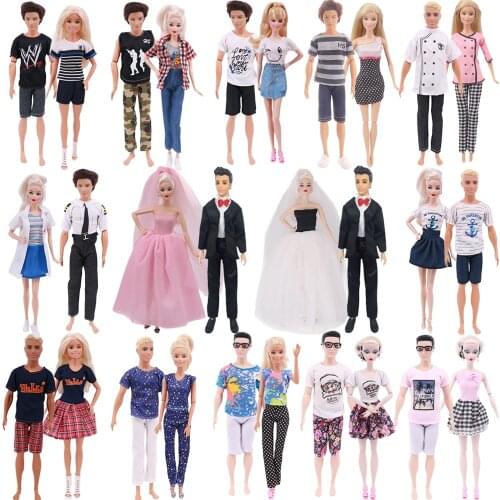 Couple Set Mini Dress T-Shirt+Ken Suit Daily Wear Casual Outfits 2Pics/Set For 11.8Inch Barbies Clothes Girls Toy Free Shipping