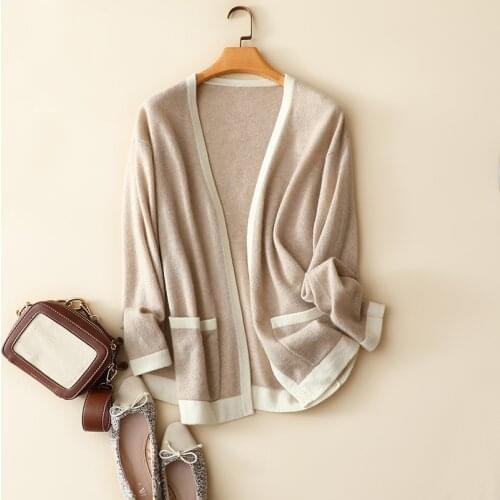 Autumn winter fashion quality 100% Cashmere open cardigan with pocket women chic v neck softness ladies sweaters