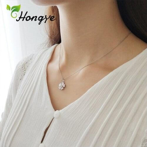 Hongye Real Pearl Necklace Pink Cherry Blossoms New Design Neck Chain Silver 925 Jewelry Female Sweet Pendant Necklaces 2020