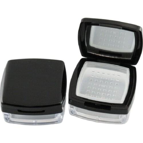 10G Refillable Cosmetic Container Square Matte Black Face Powder Packaging Empty Sifter Loose Powder Jar with Mirror