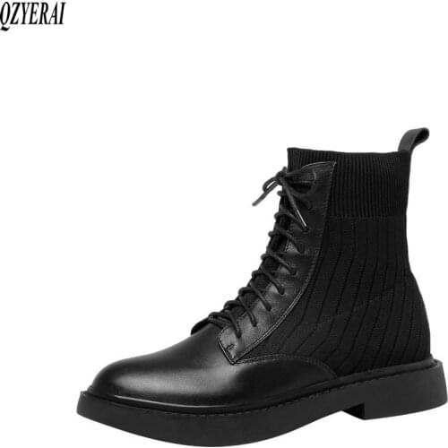 QZYERAI Autumn winter new Genuine leather Women boots ankle warm Female boots cowhide Short boots Women shoes