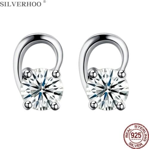 SILVERHOO Luxury Cubic Zirconia Earrings For Women 925 Sterling Silver Simple Geometry Stud Earring Fine Engagement Jewelry