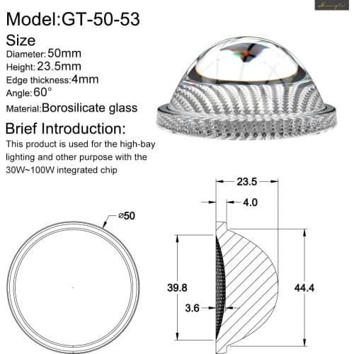 High-bay lighting lens borosilicate glass for 30-100w integrated chip