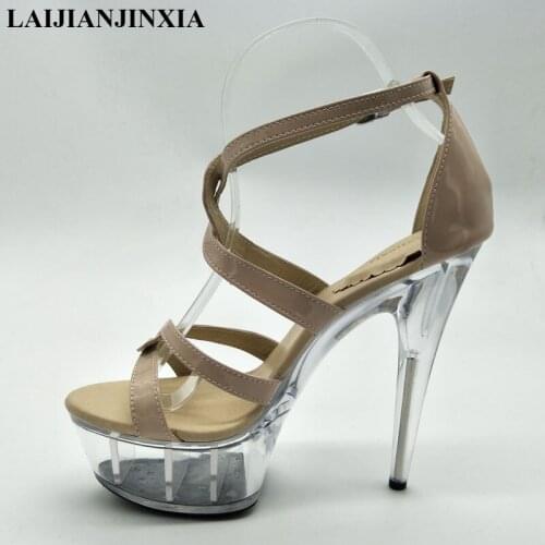 LAIJIANJINXIA New 2018 Summer 15cm High Heels Peep Toe Pumps Womens Sandals Thin Heels 5CM Platform Party Wedding Fashion Shoes