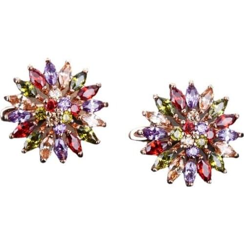 YJGS Hot Sale Colorful Zircon Pendant Earrings For Ladies Exquisite Fashion Flower Pendientes De Clip Party Decorations Schmuck
