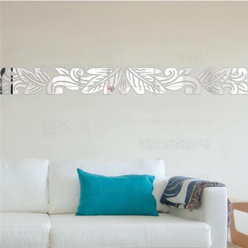 Mirror Decorative Wall Stickers Creative DIY Acrylic Decor Walls Sticker Mural Frieze Listello Border Leaf Plant Waist Line R039