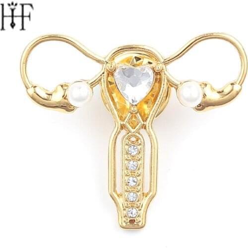 Womb Shape Pin Pearl and Heart Crystal Gynecology Medicine Symbol Medical Brooch Female Nurse Doctor Medical School Jewelry gift