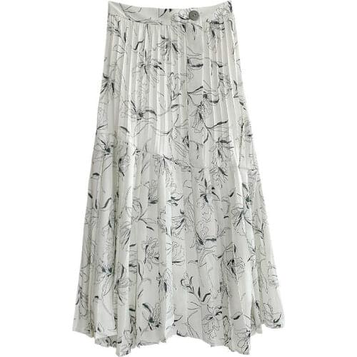 Spring New French Style Women Skirts Elegant Chic Print Irregular Patchwork Jupe Office Lady High Waist Pleated Skirt