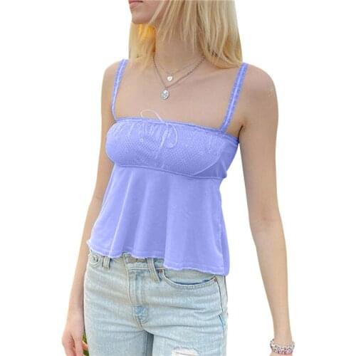 Women´s Summer Basic Cami Top Elegant Square Neck Sleeveless Spaghetti Strap Ruffle Hem Camisole