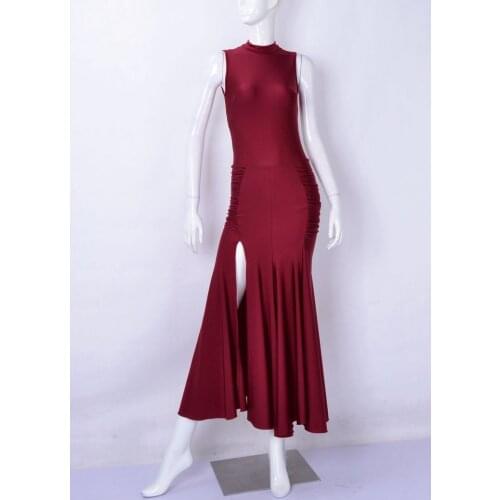 Red waltz flamenco dance skirts modern dance dress sleeveless high collar large and medium back to open the hip practice dresses