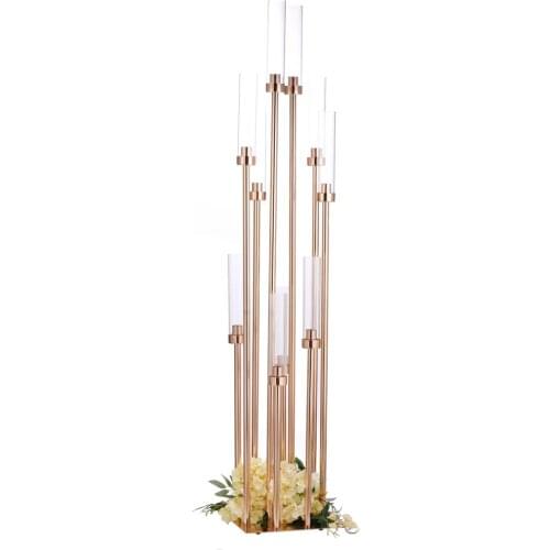 10 pcs 10 heads Metal Candelabra Candle Holder Road Lead Table Centerpiece Gold Candelabrum Stand Pillar Candlestick For Wedding
