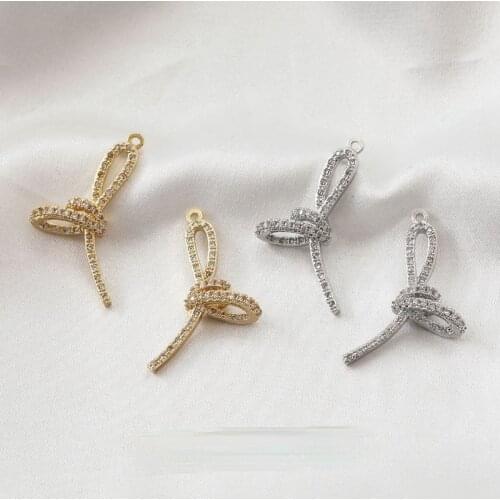 14K gold-coated copper inlaid rhinestone zircon knot earring pendant material accessories 2PCS