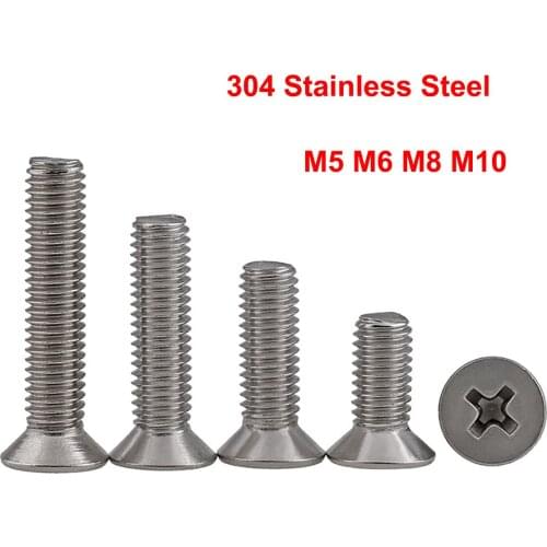 2/5/10pcs M5 M6 M8 M10 A2-70 304 Stainless Steel Cross Phillips Flat Countersunk Head Screw Bolt Length 6-100mm GB819