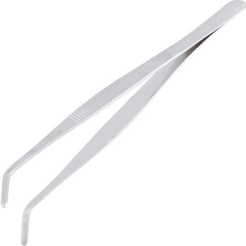 20cm Angled Slanted Tip Metal Curved Tweezer Silver Tone