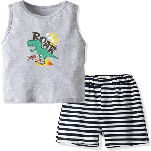 2020 TALLOLY Summer Boys Sleeveless Dinosaur Vest Striped Shorts Set Cotton Homewear Set Casual Wear