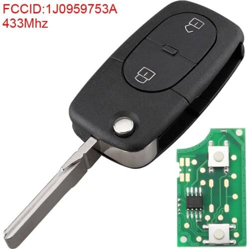 433Mhz 2 Buttons Car Remote Key Fob with ID48 Chip 1J0959753A Fit for VW Volkswagen/Passat/Golf MK4