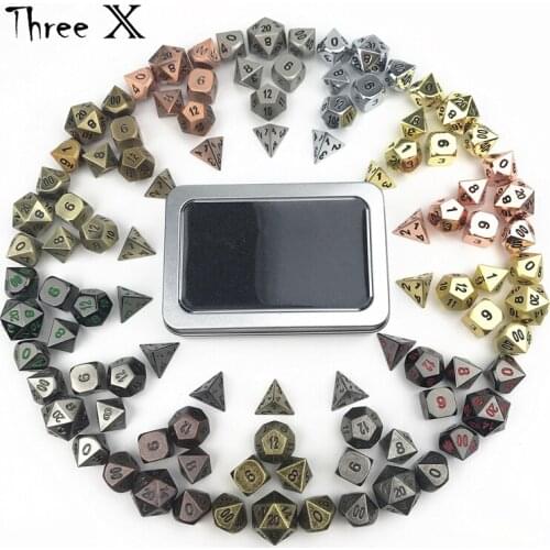 7pcs-dies Dados Metal for Rpg,Set of D4 D8 D10 D10% D12 D20 Role Playing Board Game Cubes tabletop with Iron Box