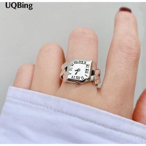 925 Sterling Silver Antique Chain Watch Shape Open Rings for Women Roman Numeral Rings Gifts