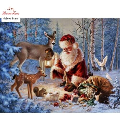 Golden panno 5D Santa Claus and Animal Diamond Painting Cross Stitch Diamond Mosaic Diamond Embroidery Painting Home Decor