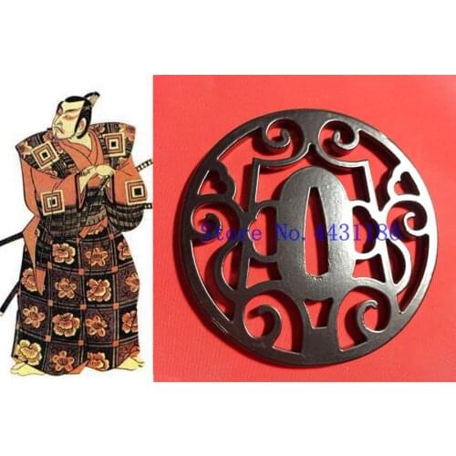 Hand Made Black Iron Tsuba for Japanese Samurai Katana Wakizashi Tanto Sword DIY Accessory