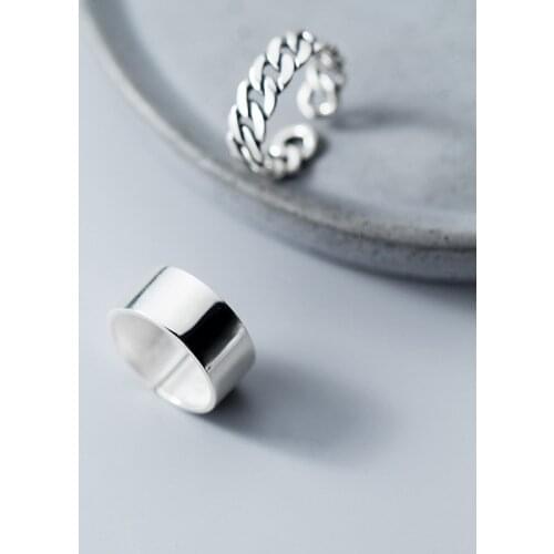 COLUSIWEI 925 Sterling Silver Hyperbole Glossy and geometric Lock Chain Ring for Women Open Adjustable Finger Rings Fine Jewelry