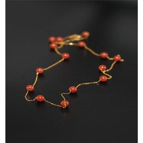 DMBS233 Gypsophila Liangshan South Red Agate Necklace Female Gemstones Day Genuine Ran Yellow 18K Gold Pendant Gift