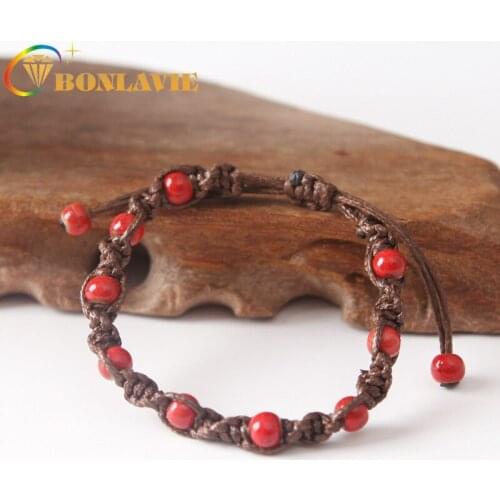 BONLAVIE Kiln Porcelain Beads Handmade Bracelet Ceramic Charm Bracelet Rope Chain