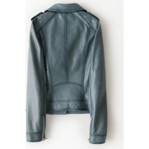 Womens Genuine Jacket Spring Autumn Sheepskin Coat Vintage Motorcycle Leather Jackets Women Slim Fit KQN69017 KJ4136