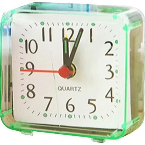 Square Small Bed Alarm Clock Transparent Case Compact Travel Clock Mini Mute Children Student Desk Watch
