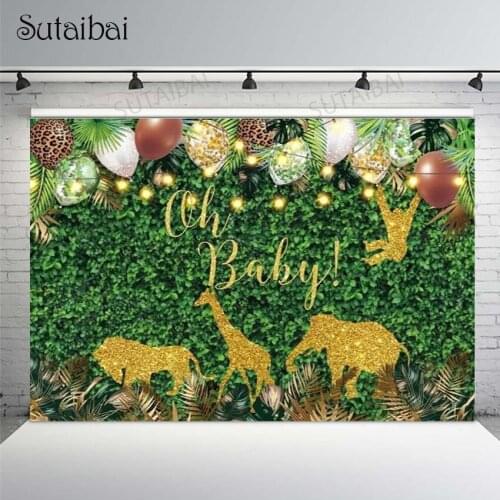 Forest Wild One Happy Birthday Safari Jungle Party Backdrop Gold Elephant Lion Baby Shower Balloon Decor Background Photography