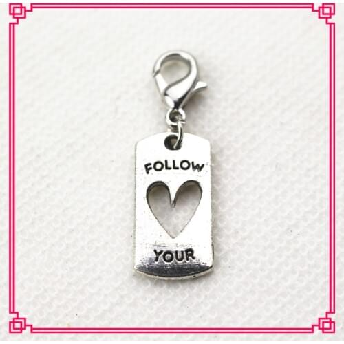 Hot selling 20pcs/lot fllow your heart dangle charms with lobster clasp tags charms for pendant/bracelet accessories diy jewelry
