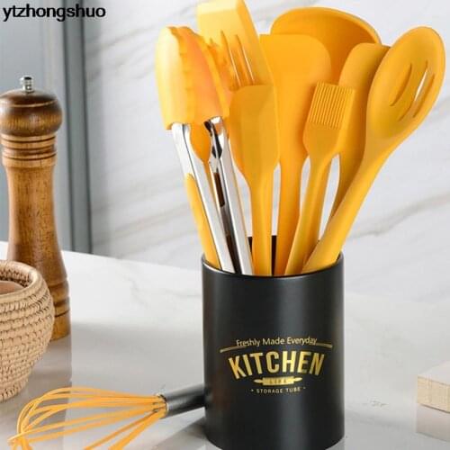 10PC Yellow Silicone Kitchenware Cooking Utensils Set Heat Resistant Non-Stick Kitchen Cooking Utensils With Storage Box