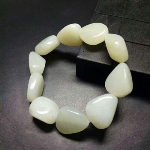Natural seeds of Xinjiang Hetian jade seed Carved white beads Jade hand string AAAA
