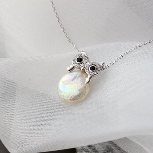 Natural Freshwater Baroque Pearl Pendant Retro Style Owl 925 Sterling Silver Women Fashion Jewelry Supplies
