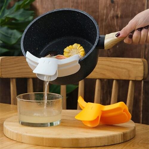 Spill-proof kitchen utensils, pots and pans, round mouth edge diversion device, duckbill liquid diversion, kitchen gadgets