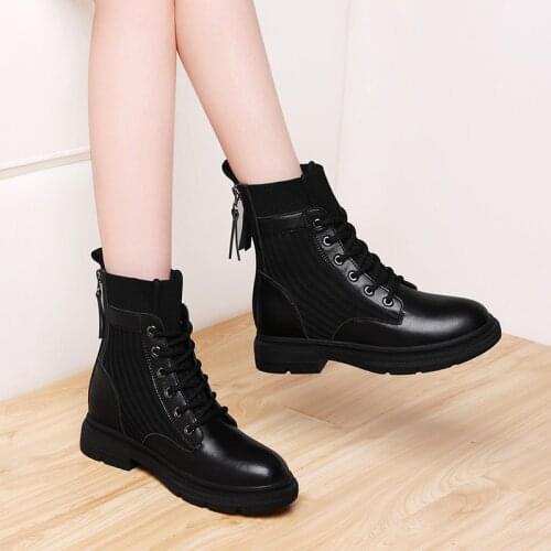 2021 new Autumn Winter Women Ankle Boots Genuine Leather Fashion Ladies Lace Up Shoes Woman Motorcycle Boots Martin Short boots