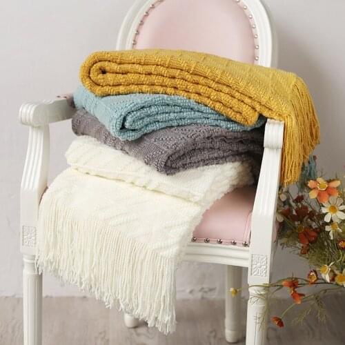 Blanket with Tassels Warm Knitted Blankets on Beds Solid Color for Baby Soft Sofa Throw Blanket Travel TV Nap Blankets 130x170