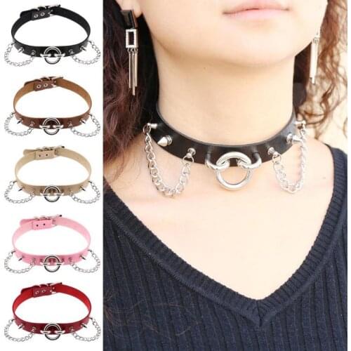 Circle Sexy Hot Punk Harajuku Collar Necklace PU Leather Choker Punk Goth 100% Handmade Neck Jewelry gothic women Fashion tassel