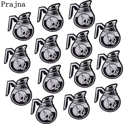 Prajna 10PCS Punk Skull Patches Embroidery Patches For Clothing Applique DIY Stripes Biker Rock Iron On Patches For Jacket Cloth