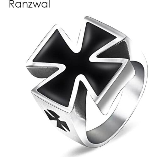 Ranzwal Punk Black Templar Knight Cross Rings for Men Stainless Steel Crusader Cross Ring Rock Jewelry US SIZE 7~14