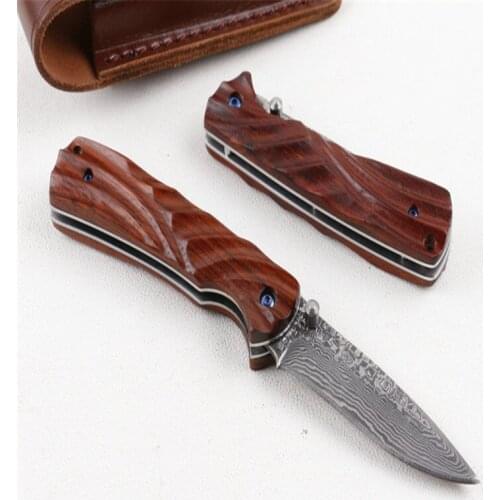 Folding Knife Damascus Wings Natural Old Tree Sour Branch Wood Handle High Hardness Military Survival Knife Pocket EDC Tools